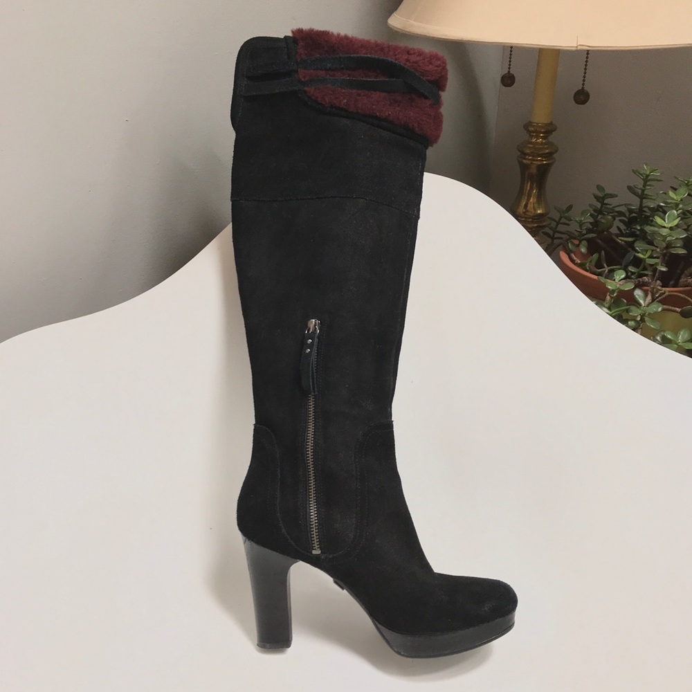 UGG high heel suede and fur boots like new